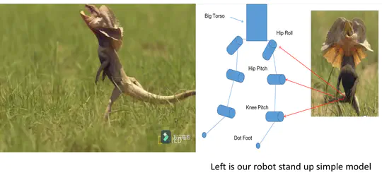 Quadruped robot walking like lizard with two point feet